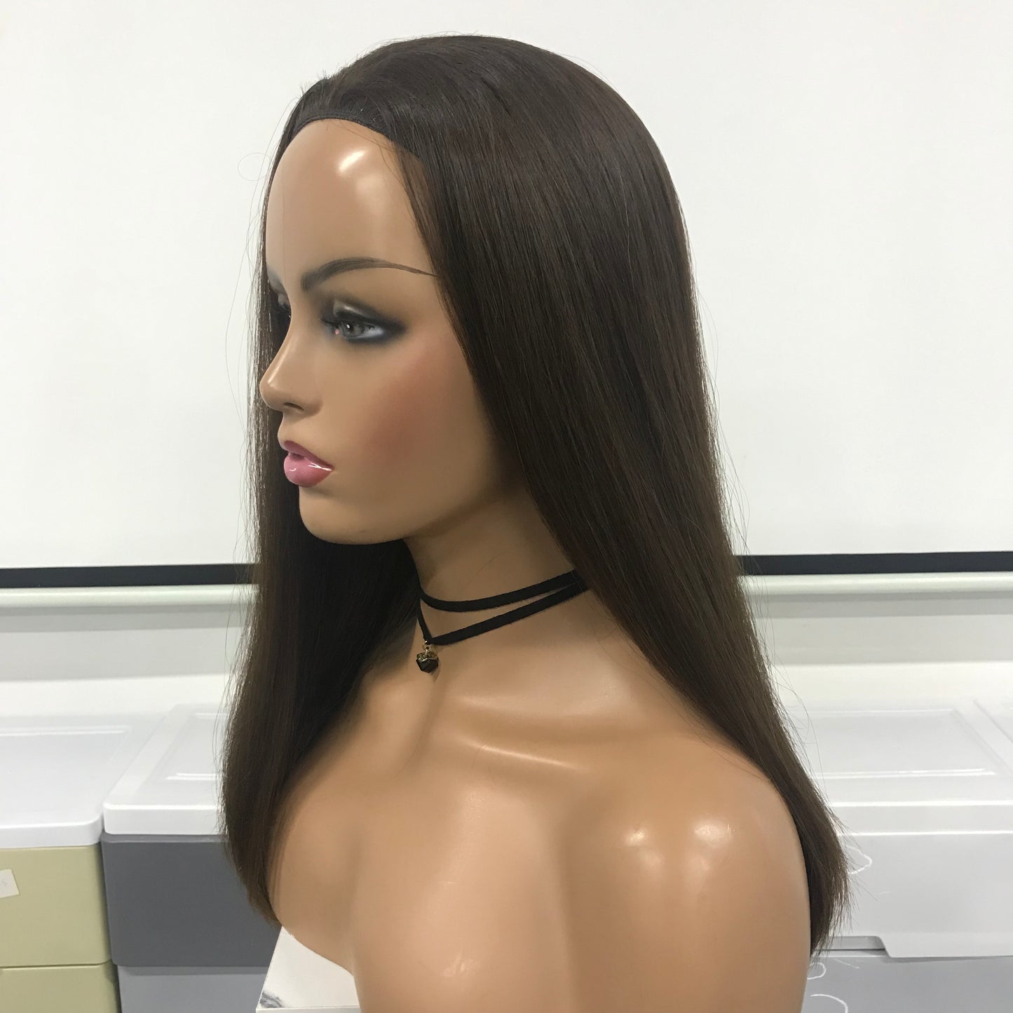 WOMEN'S EUROPEAN 18'' RAW HAIR JEWISH MACHINE MADE BAND FALL HIGH DOUBLE DRAWN WIG