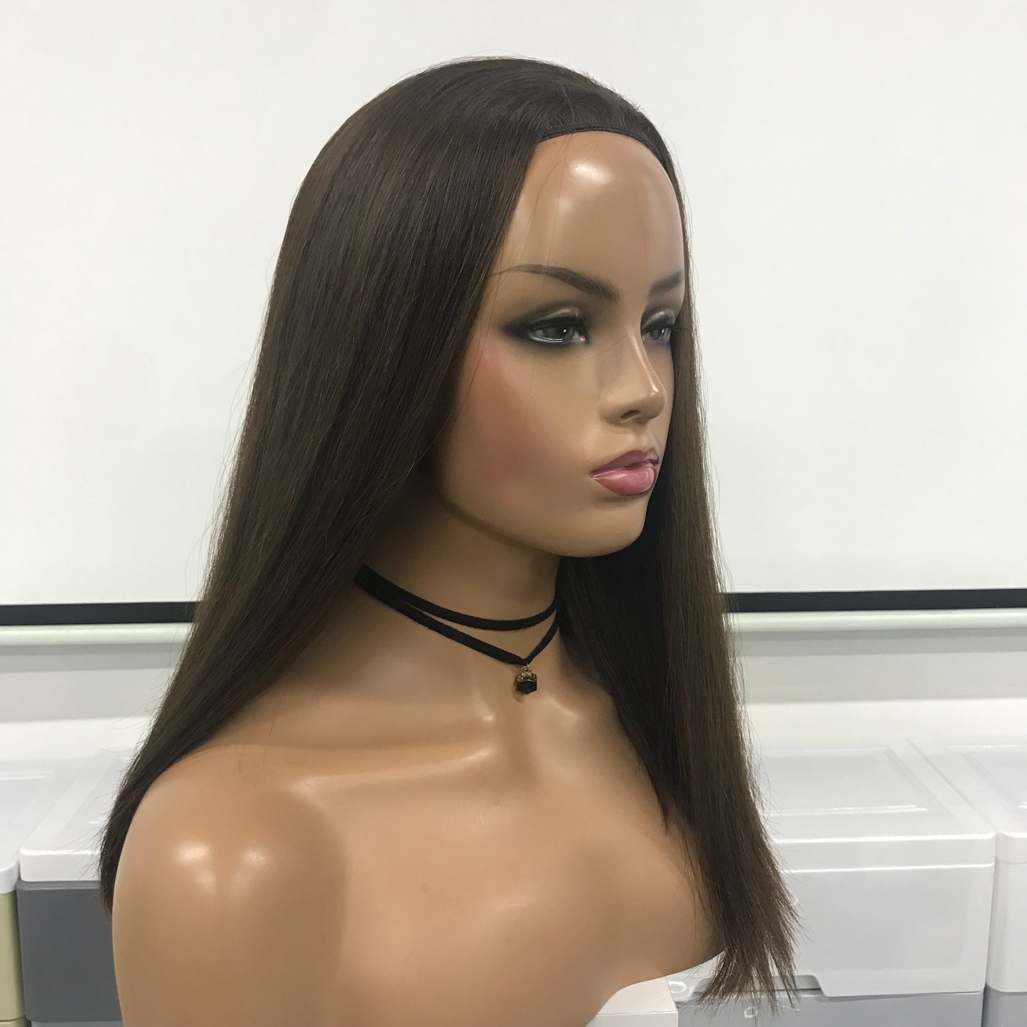 WOMEN'S EUROPEAN 18'' RAW HAIR JEWISH MACHINE MADE BAND FALL HIGH DOUBLE DRAWN WIG