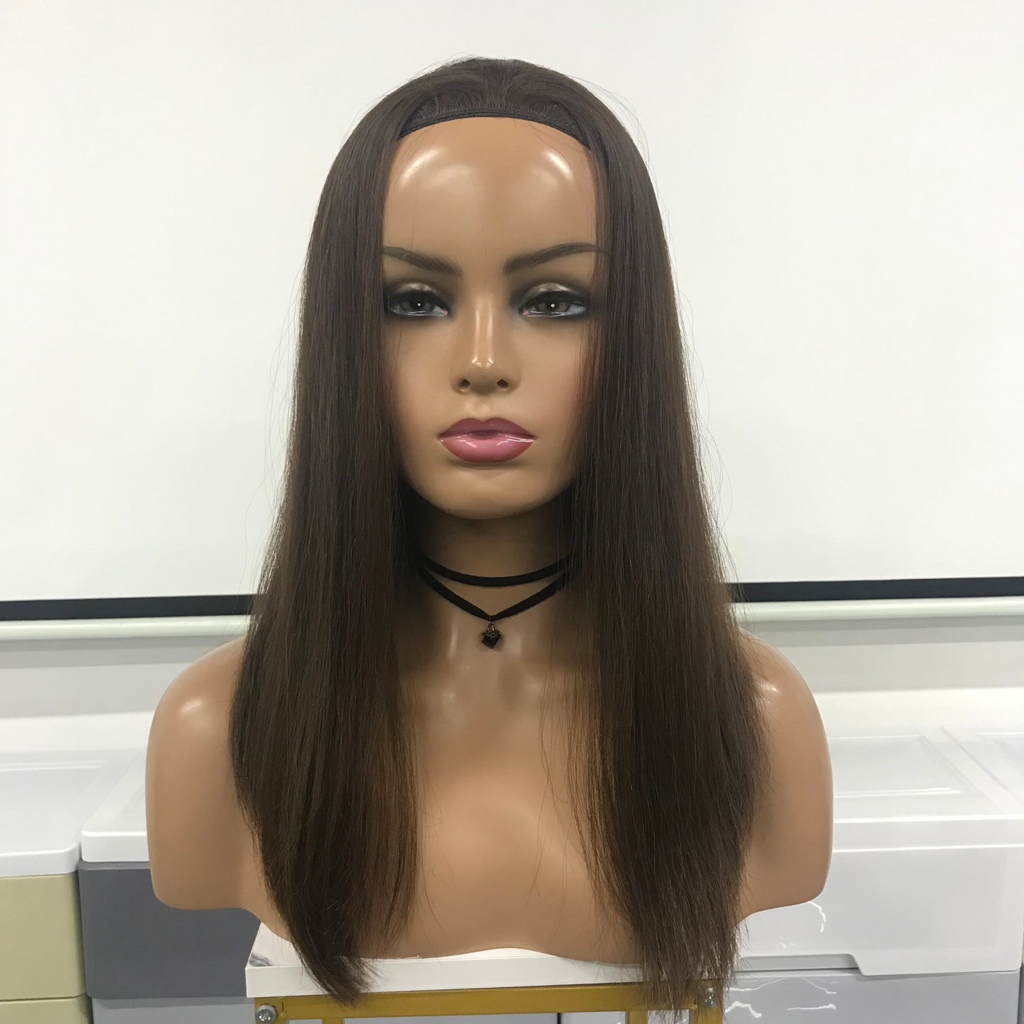 WOMEN'S EUROPEAN 18'' RAW HAIR JEWISH MACHINE MADE BAND FALL HIGH DOUBLE DRAWN WIG