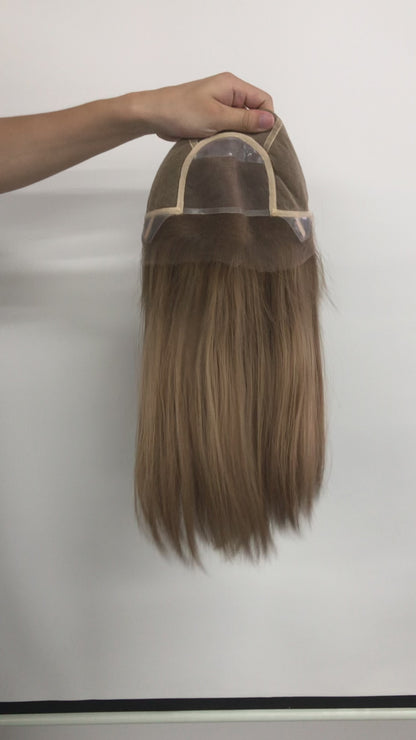 MONO TOP 100%RAW HAIR 16’’ BROWN KOSHER WOMEN HAIR MEDICAL WIG CAP