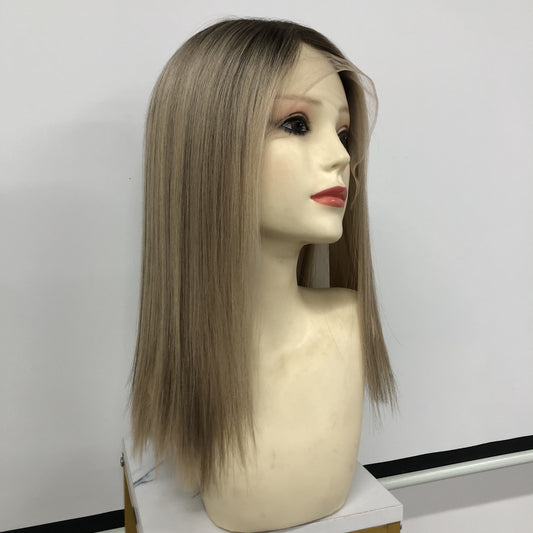 BLACK ROOT SINGLE COLOR RAW HAIR KOSHER LADY LACE 16'' WIG